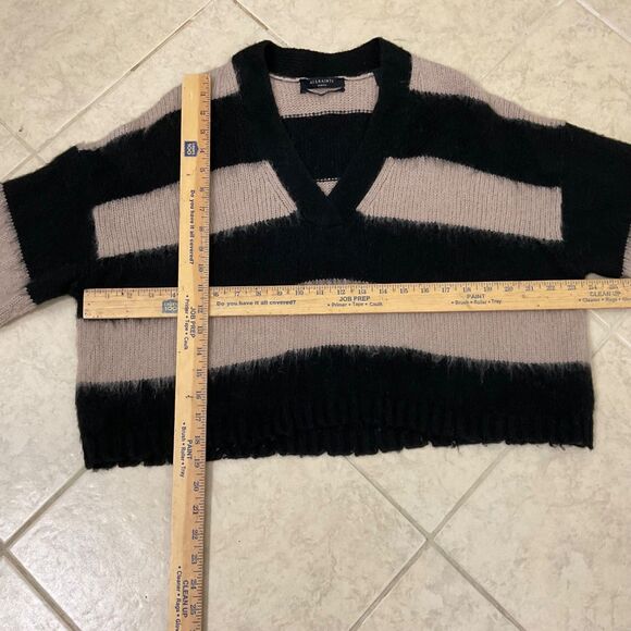 Allsaints  Lou Brushed Striped Crop Sweater women’s S fuzzy v neck mkt. Distress - Picture 7 of 12